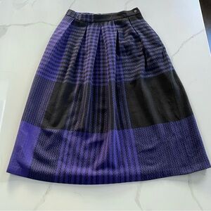 Vintage Diane Von Furstenberg Black and Purple Pleated Plaid Midi Skirt, Size M